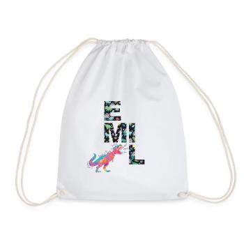 EMIL - Beautiful boy name with dinosaur - Drawstring Bag - white - Front