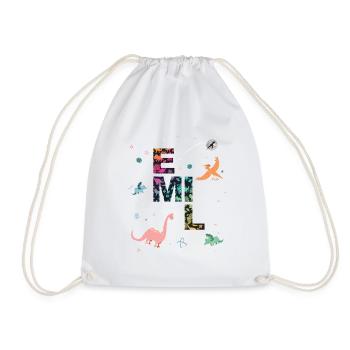 EMIL - Beautiful boy name with dinosaur - Drawstring Bag - white - Front
