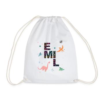 EMIL - Beautiful boy name with dinosaur - Drawstring Bag - white - Front