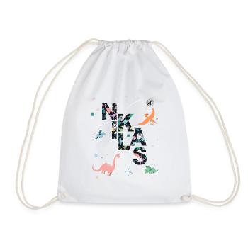 NIKLAS - Beautiful boy name with dinosaur - Drawstring Bag - white - Front