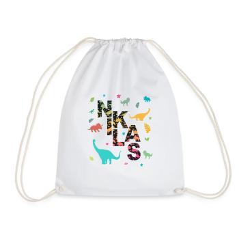 NIKLAS - Beautiful boy name with dinosaur - Drawstring Bag - white - Front