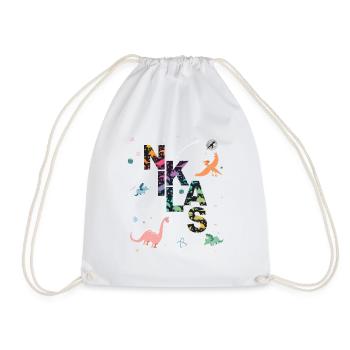 NIKLAS - Beautiful boy name with dinosaur - Drawstring Bag - white - Front