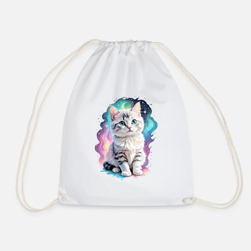 Cosmic Feline Elegance - Drawstring Bag - white