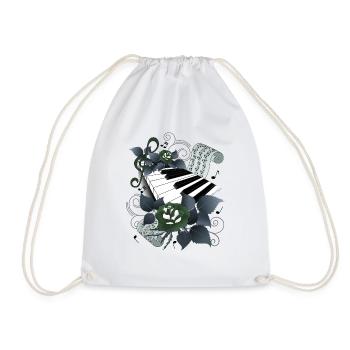 Klavier mit Rosen graublau - Turnbeutel - Weiß - Vorne