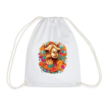 Camel Camel Head Flowers - Drawstring Bag - white - Front