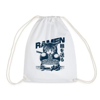 Ramen Cat - Drawstring Bag - white - Front