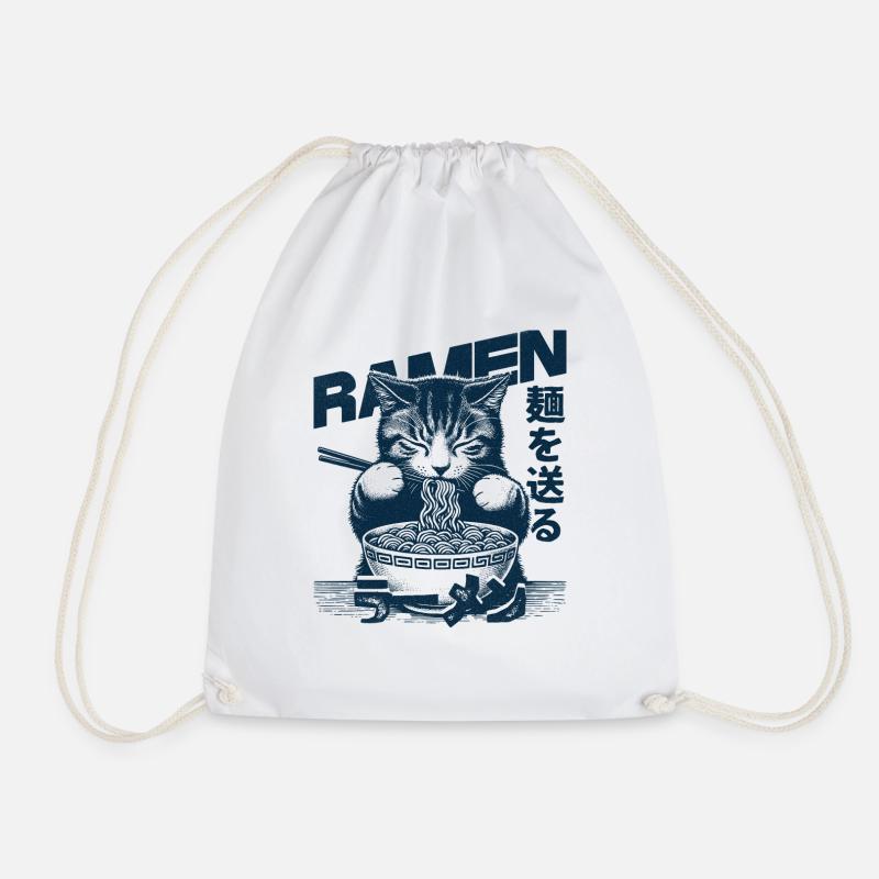 Ramen Cat - Drawstring Bag - white