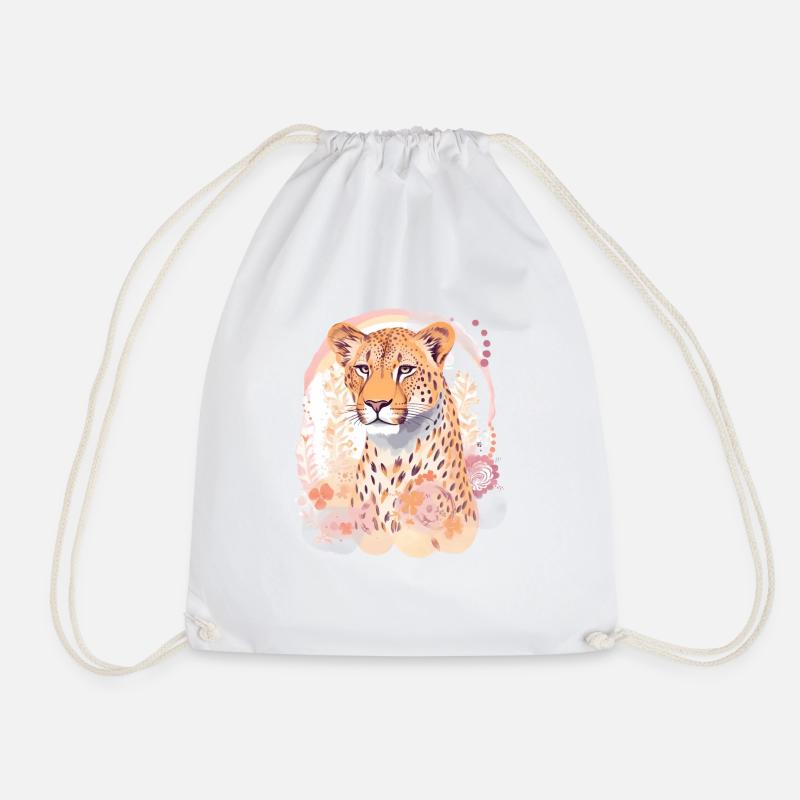 Cheetah Cheetah Flowers - Drawstring Bag - white