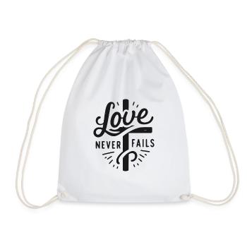 Love Never Fails - Drawstring Bag - white - Front