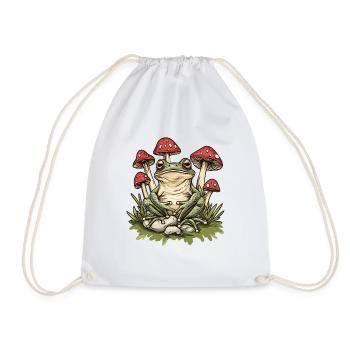 Cottagecore Frog with Mushrooms - Drawstring Bag - white - Front
