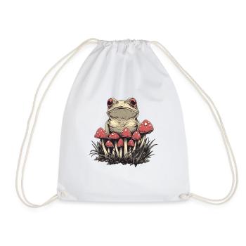 Cottagecore Frog with Mushrooms - Drawstring Bag - white - Front