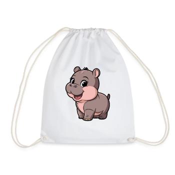 Niedliches Moo Deng Hippo Cartoon-Design - Turnbeutel - Weiß - Vorne
