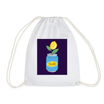 Lemon Soda Can with Fruit Branch – Quirky Art - Drawstring Bag - white - Front