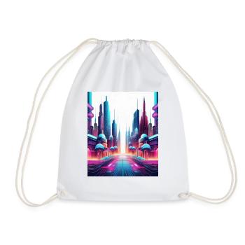 Futuristic Neon Skyline – Sci-Fi Cityscape Art - Drawstring Bag - white - Front