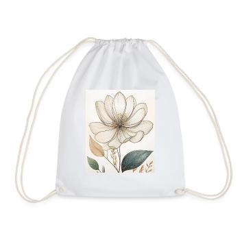 Elegant Floral Line Art – Minimalist Flower Design - Drawstring Bag - white - Front