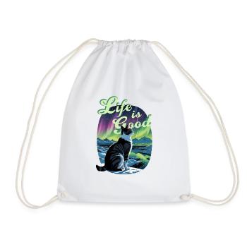 Life is Good Northern Lights Cat Life is Good - Drawstring Bag - white - Front