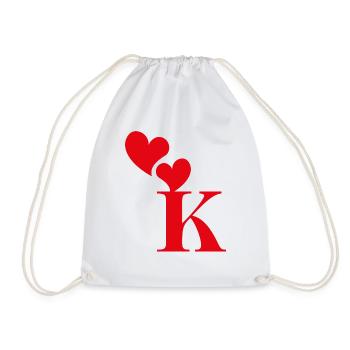 Letter k Red Heart - Drawstring Bag - white - Front