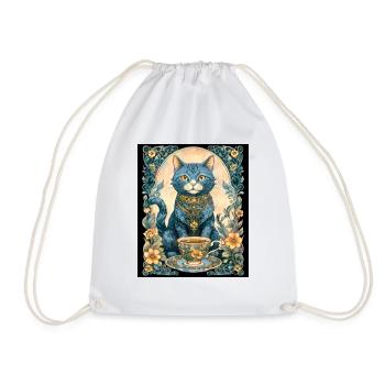 Elegant Vintage Cat with Teacup Elegant - Drawstring Bag - white - Front