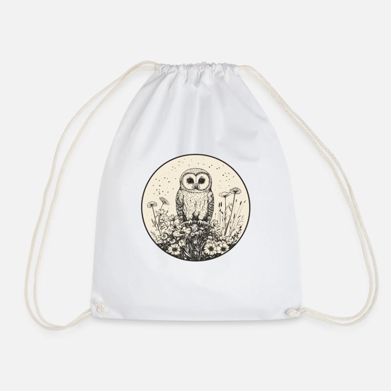 Cottagecore Eule mit Blumen - Turnbeutel - Weiß