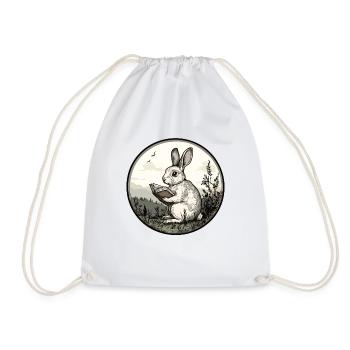 Cottagecore Hase mit Buch - Turnbeutel - Weiß - Vorne
