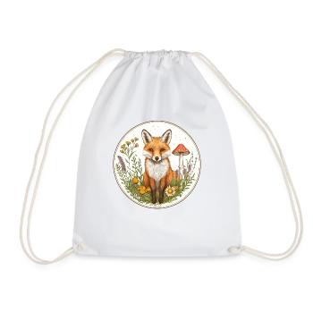 Cottagecore Fuchs mit Blumen - Turnbeutel - Weiß - Vorne