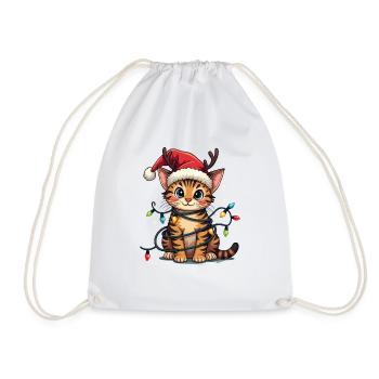 Weihnachtsshirt Katze Weihnachtslichter Geschenk - Turnbeutel - Weiß - Vorne
