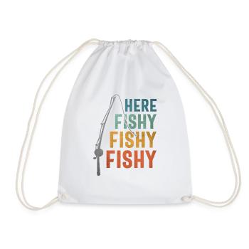 Funny Fishing Graphic - Here Fishy Vintage - Drawstring Bag - white - Front