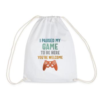I Paused My Game to Be Here - Funny Gamer - Drawstring Bag - white - Front
