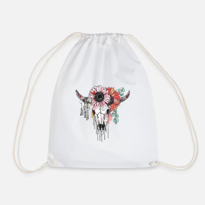 Boho Floral Bull Skull – Ästhetisches Design - Turnbeutel - Weiß