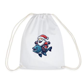 Piranha Fische Weihnachtsmann Cartoon - Turnbeutel - Weiß - Vorne