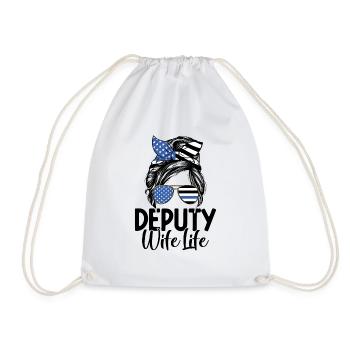 Deputy Wife Messy Bun Funny Sheriff Police Law - Drawstring Bag - white - Front