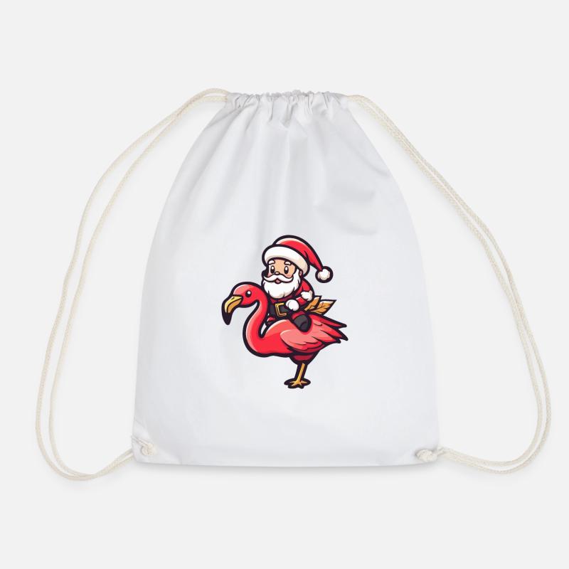 Flamingo Santa Claus Cartoon - Drawstring Bag - white