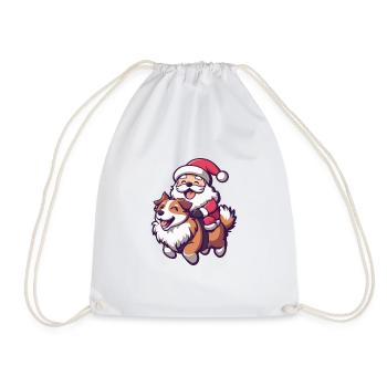 Border Collie Chien Père Noël Dessin animé - Sac de sport léger - blanc - Devant