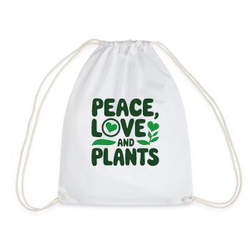 Peace Love & Plants - Lustige Garten Geschenkidee - Turnbeutel - Weiß - Vorne
