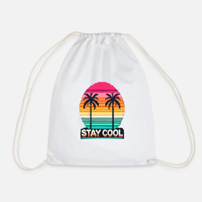 Stay Cool – Retro Pixel-Art Sunset Design - Drawstring Bag - white