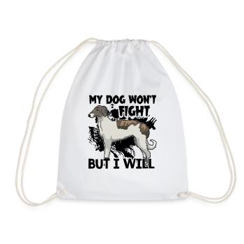 My Borzoi Dog Wont Fight But I Will - Drawstring Bag - white - Front