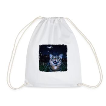 Funny Cat Selfie Ufo Meme Gift - Drawstring Bag - white - Front