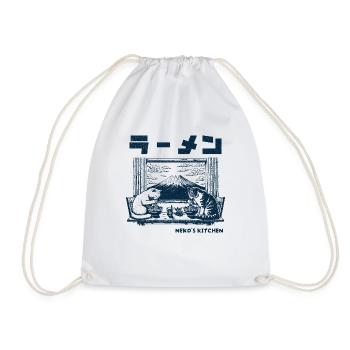 Neko's Kitche Cat Ramen Noodles Mount Fuji - Drawstring Bag - white - Front