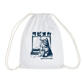 Nekos Kitchen - Boba Tea Cat - Drawstring Bag - white - Front