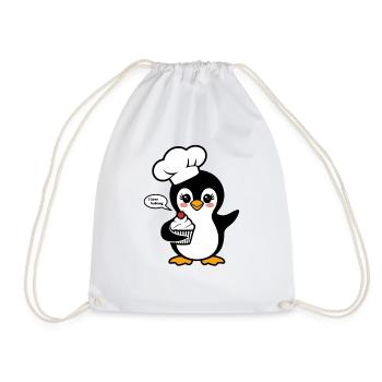 Penguin with chef's hat loves baking - Drawstring Bag - white - Front