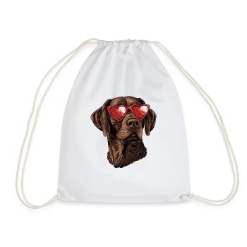 Brauner Labrador mit Herz-Brille - Turnbeutel - Weiß - Vorne