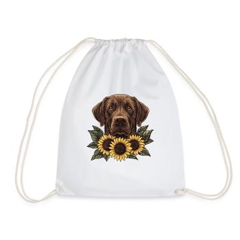 Brauner Labrador mit Sonnenblumen - Turnbeutel - Weiß - Vorne