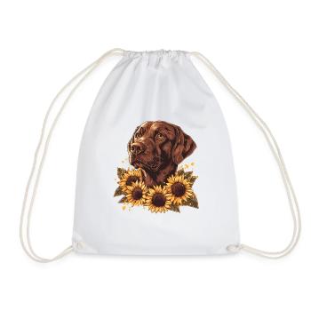 Brauner Labrador mit Sonnenblumen - Turnbeutel - Weiß - Vorne