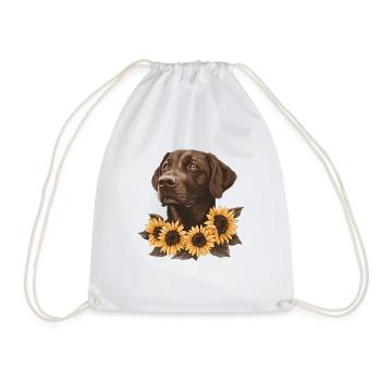 Brauner Labrador mit Sonnenblumen - Turnbeutel - Weiß - Vorne