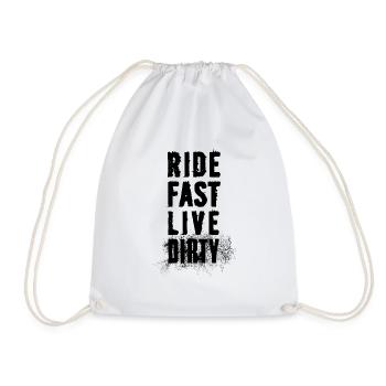 RIDE FAST LIVE DIRTY – MOUNTAIN BIKE - MOTOCROSS - Drawstring Bag - white - Front
