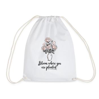 Bloom Where You Are Planted Roses Illustration - Drawstring Bag - white - Front
