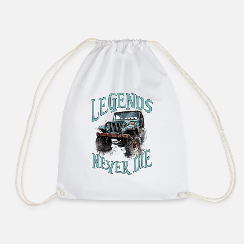 Willys CJ - Legends Never Die - 4x4 Jeep Offroad - Drawstring Bag - white