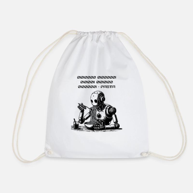 Binary Pasta Code Robot - Drawstring Bag - white