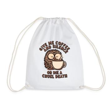 Coffee Owl - give me coffee and silence or die - Drawstring Bag - white - Front
