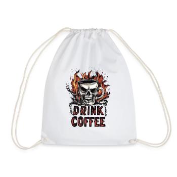 Drink Coffee Skull Biker Motorcycle Kaffee - Drawstring Bag - white - Front